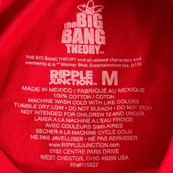 The Big Bang Theory Bazinga Sheldon Red Graphic Tee CW22 Ripple Junction Medium - Picture 8 of 8